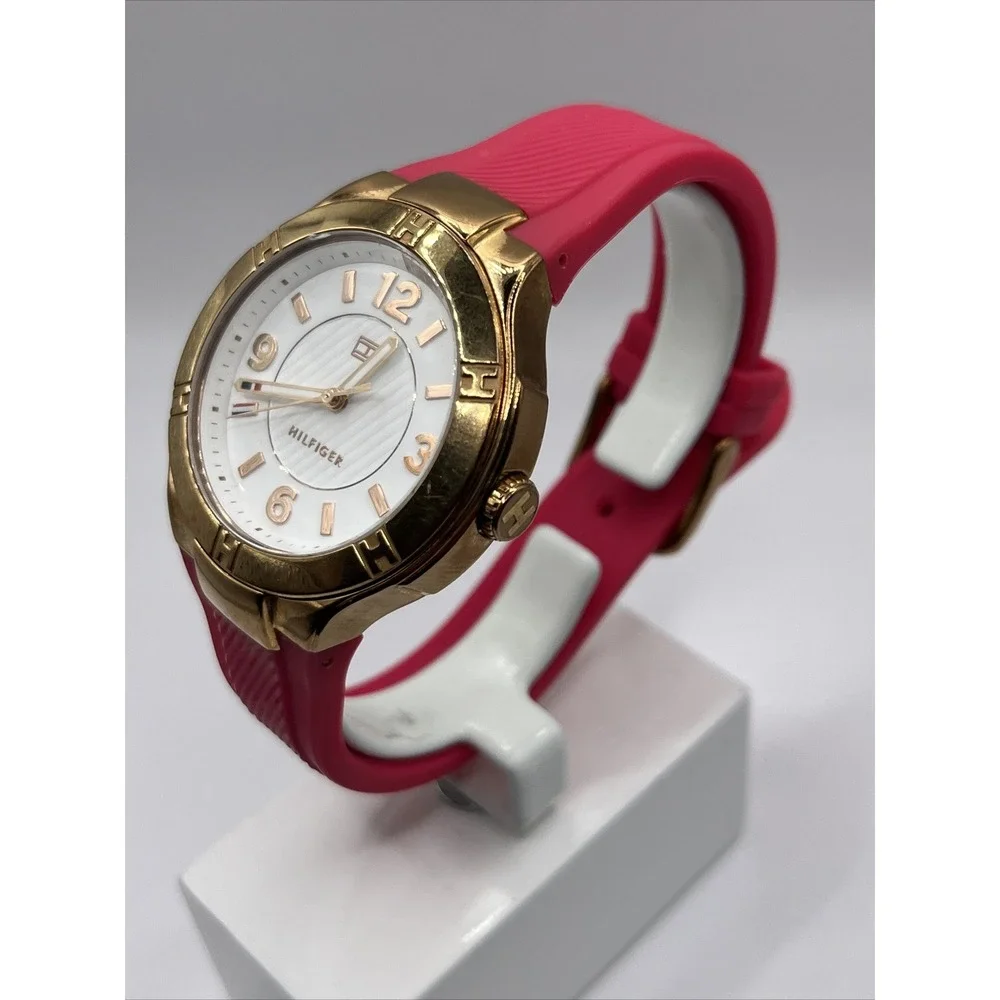Tommy Hilfiger Women's Quartz Gold Watch Pink Silicone‎ Band- New Battery